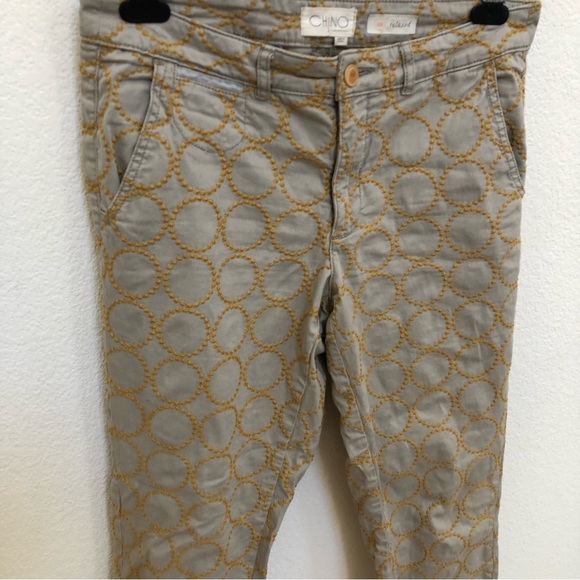 Chino by Anthropologie Tan Embroidered Pants 28 Relax Fit Cuffed - Picture 6 of 16